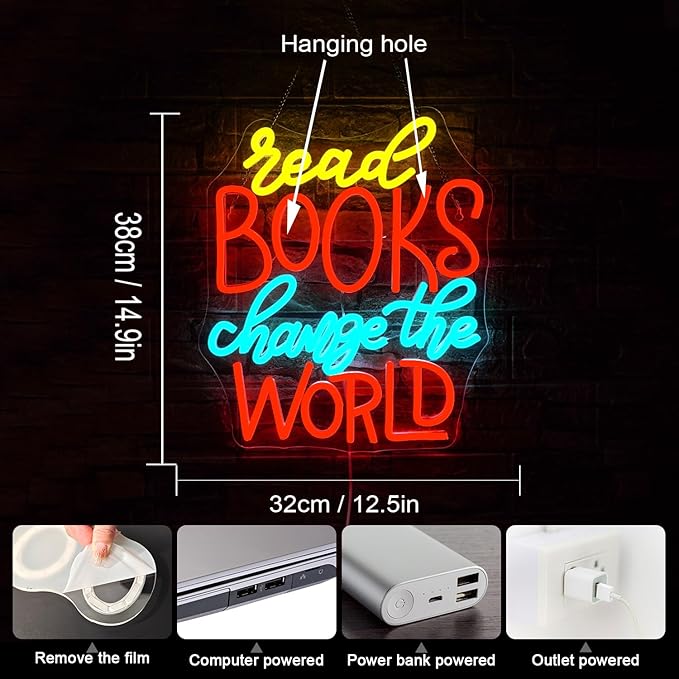 NOSUN Read Neon Sign Classroom Neon Signs for Wall Decor Change The World Light Sign for Bedroom Study Room Library Neon Light Sign Neon Classroom Sign Read Neon Lights Neon Wall Sign Light Up Sign