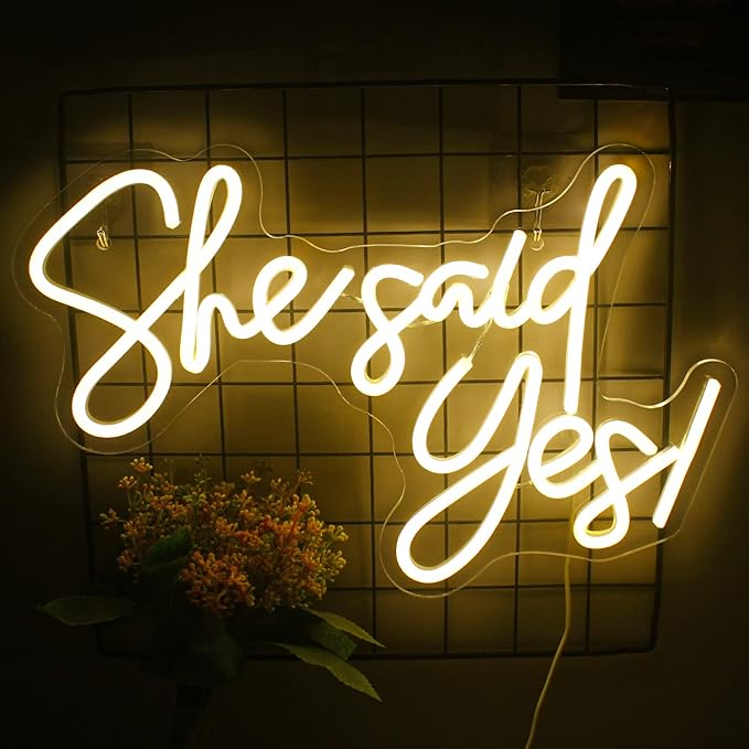 Gamerneon She Said Yes Neon Sign Warm White LED Word Neon Lights for Wall Decor Proposal Decorations USB Letter Neon Light Signs for Bachelorette Engagement Party Bridal Shower Romantic Night