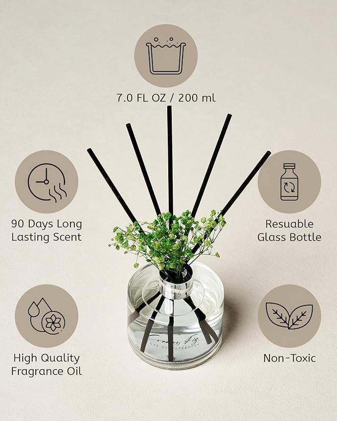 M&SENSE Reed Diffuser Set with 7 Sticks | 7.0oz Lily of The Valley & Cedarwood Scent, Flame Free Fragrance Diffuser for Guestroom Shelf, Long Lasting Floral Diffuser with Baby's Breath Flower Gifts