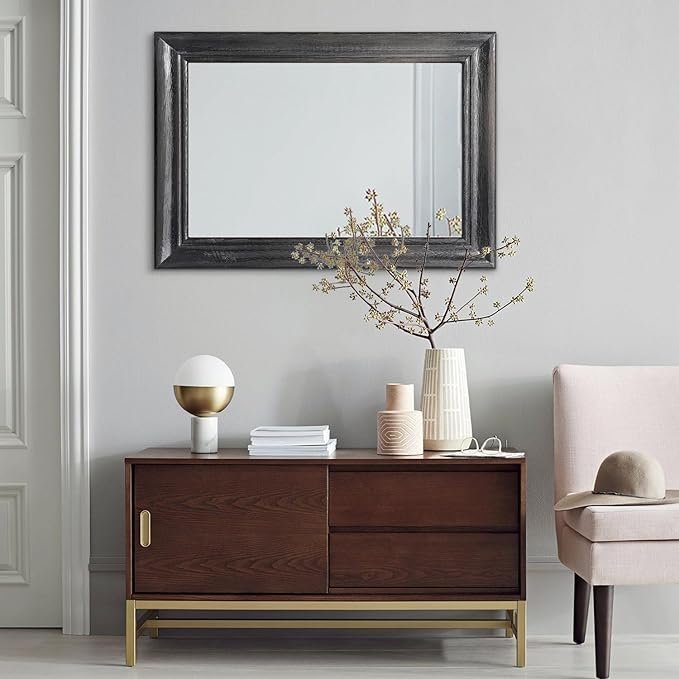 Mirrors for Wall with Black Wood Frame Large 26"x18" Rectangular Hanging Mirrors for Bathroom Bedroom Living Room Home Decor