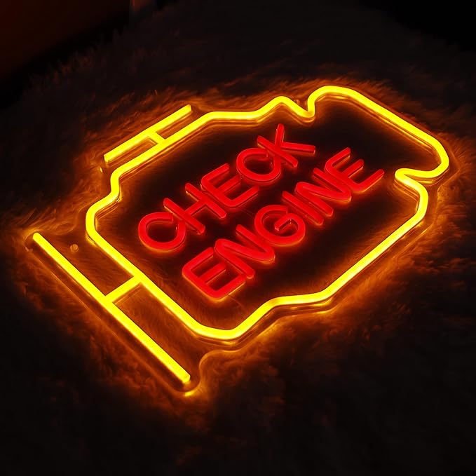 Check Engine Neon Signs for Wall Decor, Personalized LED Neon Garage Signs Car Check Neon Lights Sign, Garage Accessories Light Up Signs for Man Cave Auto Room Repair Shop Workshop Gaming Room Party