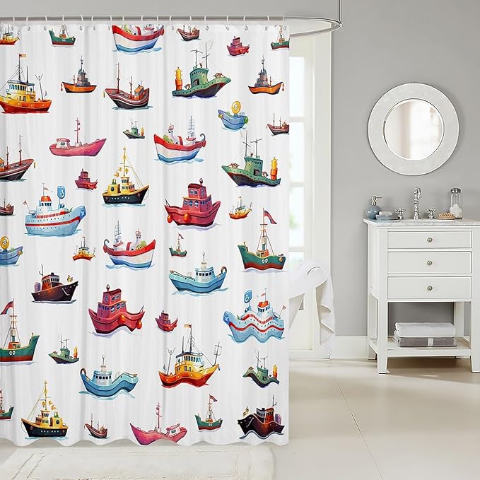 Feelyou Sailboat Shower Curtain 72"x72" Nautical Decor Bathroom Shower Curtain Set for Boys Girls Teens Ocean Marine Themed Bath Curtain Sea Adventure Bathroom Accessories