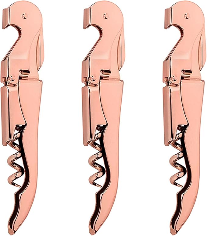 Homestia Waiters Corkscrew 3-in-1 Star Pattern 304 Stainless Steel Double Hinged Wine Key with Foil Cutter and Pullscrew Bottle Opener for Beer and Wine (Rose Gold)