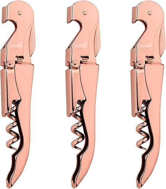 Homestia Waiters Corkscrew 3-in-1 Star Pattern 304 Stainless Steel Double Hinged Wine Key with Foil Cutter and Pullscrew Bottle Opener for Beer and Wine (Rose Gold)