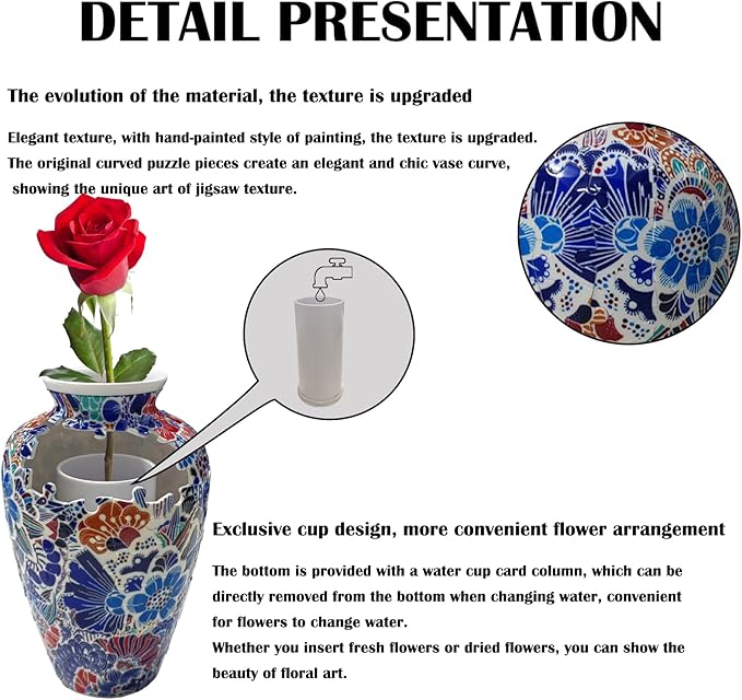 3D Puzzle Vase Unique Flower Vase for Adults Made by 120 Curved Plastic Puzzle Pieces, Vases for Flower Home Creative Gift for Parents & Housewarming