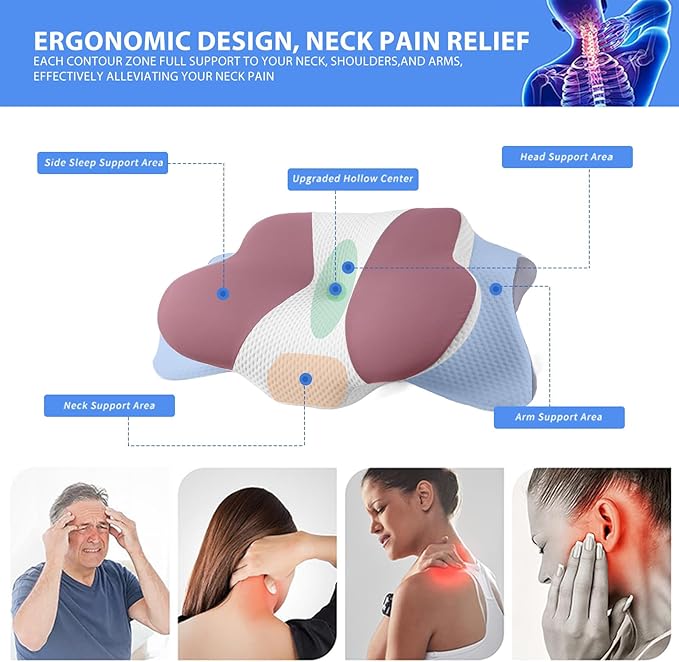 Memory Foam Cervical Pillow for Neck Pain，Ergonomic Memory Foam Pillow for Side,Back and Belly Sleepers with Breathable Pillowcase
