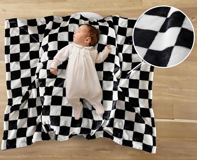 Soft Checkered Baby Blankets for Unisex Girls or Boys Breathable Gender Neutral Nursery Double Layer Blankets with Dotted Backing for Newborn Toddlers (30??X 40??