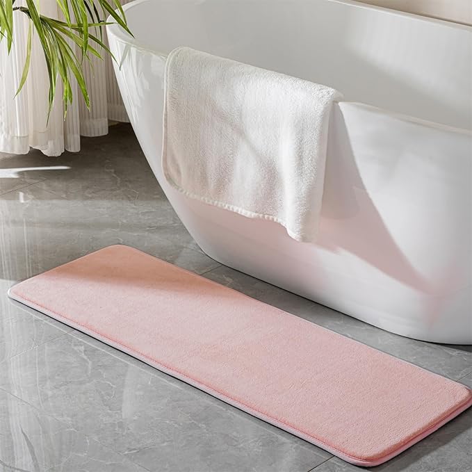 Pink Memory Foam Bath Runner Mat Long Narrow Bathroom Rug Microfiber Bathroom Carpet Non Slip Soft Absorbent Washable Bathrug,16" x 47"