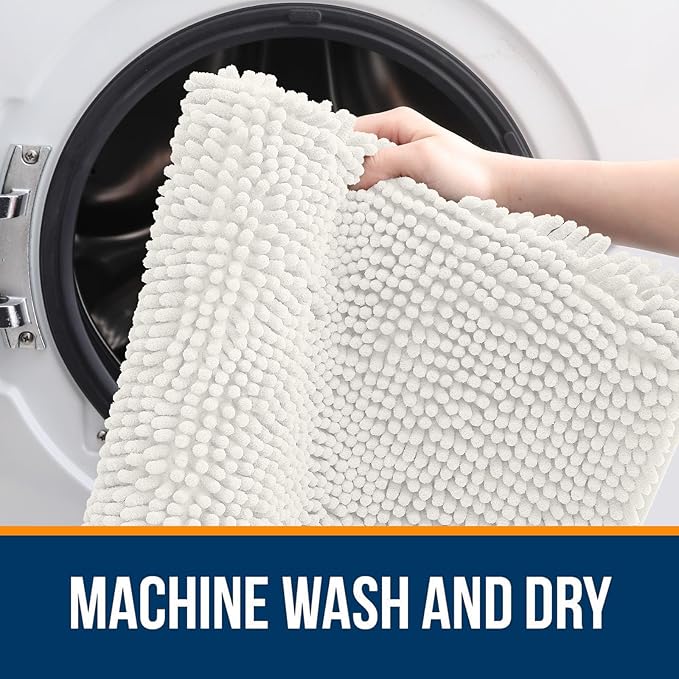OLANLY Bathroom Rugs 59x24, Extra Soft Absorbent Chenille Bath Rugs, Rubber Backing Quick Dry, Machine Washable Bath Mats for Bathroom Floor, Tub and Shower, Home Decor Accessories, Ivory