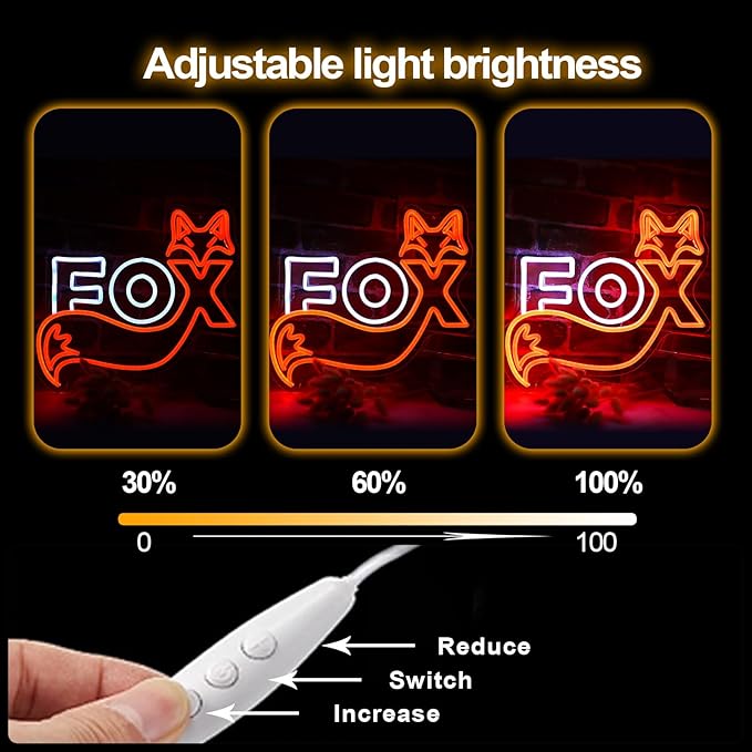 FOX LED Neon Sign,14.5x13 Inch USB Powered,for Room, Game Room & Party Art Wall Decor-Cute Fox Gift ﻿