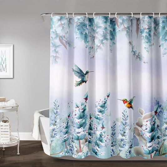 AILONEN Waterproof Floral Shower Curtain for Bathroom,Blue Botanical Wisteria Lavender Flowers Shower Curtain,Watercolor Floral Decor Bathroom Polyester with Grommets and Hooks 36" W*72" H