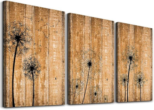 modern Bathroom wall decoration for bedroom canvas wall art for living room kitchen works of art dandelion wood grain flowers Watercolor painting canvas prints office home decoration 16 "x 24" 3 piece