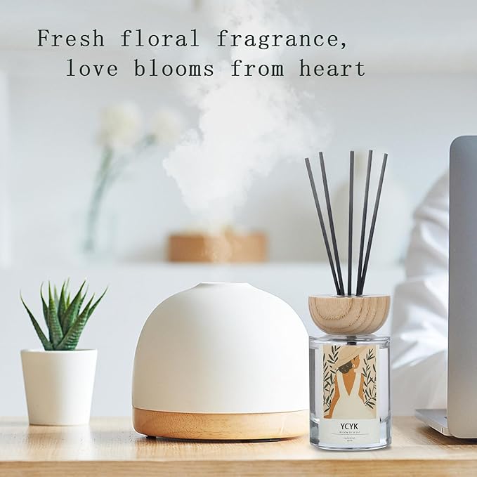 Reed Diffuser Set, 4oz(120ml) Jasmine&Gardenia Natural Scent Oil Diffusers Home Fragrance with Reed Diffuser Sticks for Home Office Bathroom Aromatherapy Decor