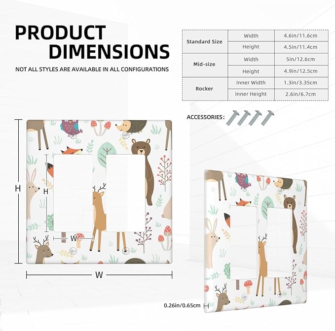 Cartoon Animal Deer Bear Fox Light Switch Cover Decorative Double Rocker Plastic Wall Plate Outlet Cover for Women Girls Bedroom Kitchen Living Room Decor 4.5 * 4.5