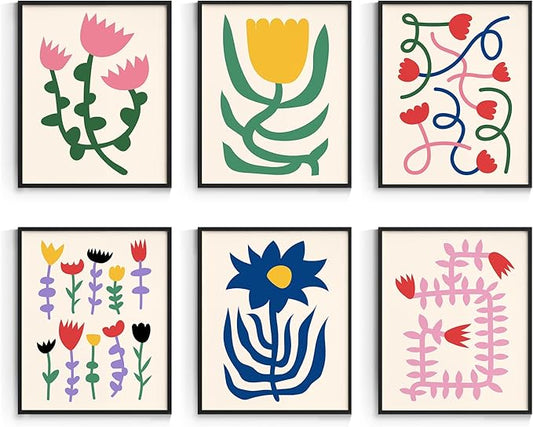 Habseligkeit Boho Wall Art Prints, Flower Market Retro Posters, Vintage Danish Pastel Art Prints, Colorful Abstract Girls Room Decor Aesthetic for Bedroom Wall Decor（8x10inch, Unframed