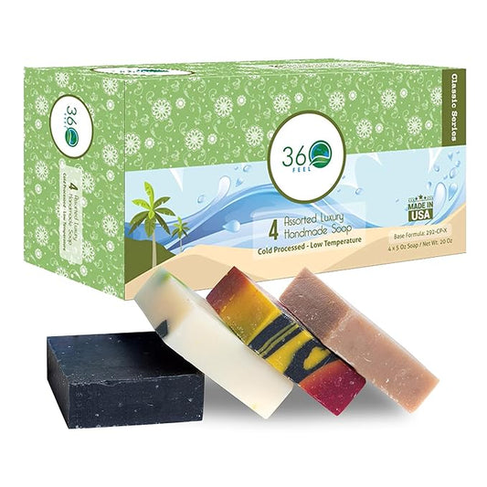 360Feel Assorted Handmade Soap Gift Set - Nourishing and Hydrating Bar Soaps - Infused with Four Refreshing Assorted Scents - Earthy, Floral, Fruity, and Sweet Fragrances - Ideal Gift - Set of 4