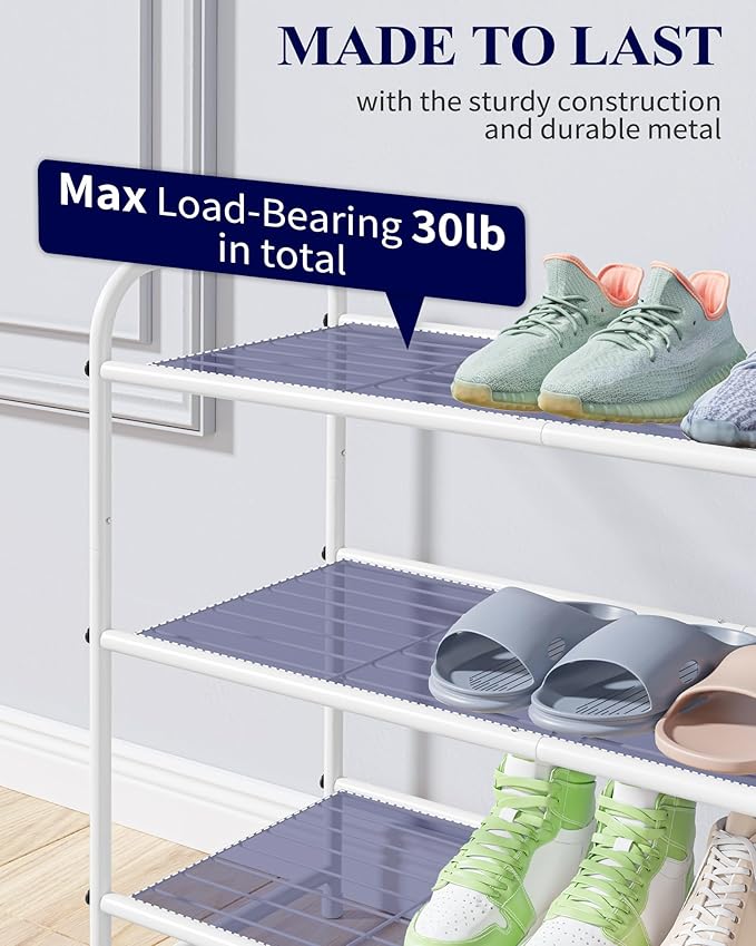 Kitsure Shoe Rack - Stainless Steel Shoe Organizer, Sturdy Shoe Rack for Closet and Front Door Entrance, Free Standing Shoe Shelf, Closet Organizers and Storage, White