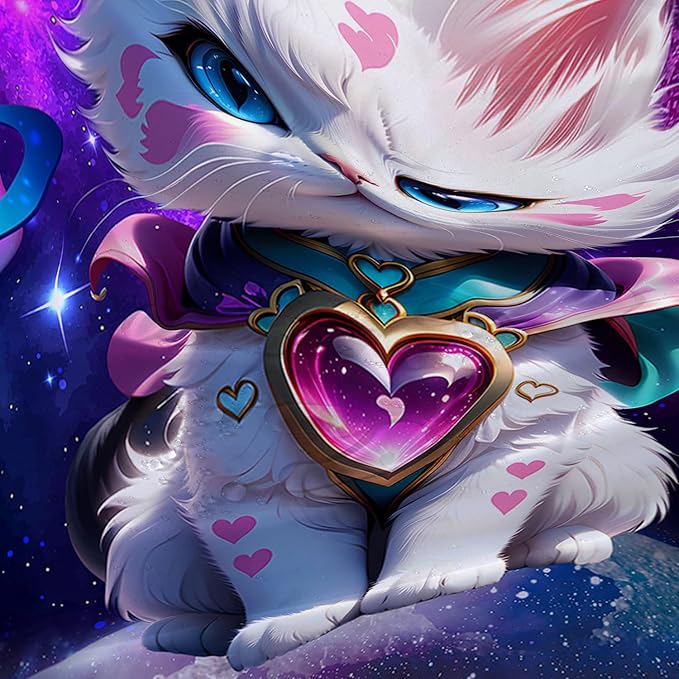 AILONEN Cartoon Cat Shower Curtain Set for Kids Boys Girls, Kawaii Love Kitten Shower Curtain for Bathroom,Galaxy Planet Washable Fabric Shower Curtain with Hooks,60" W*72" H