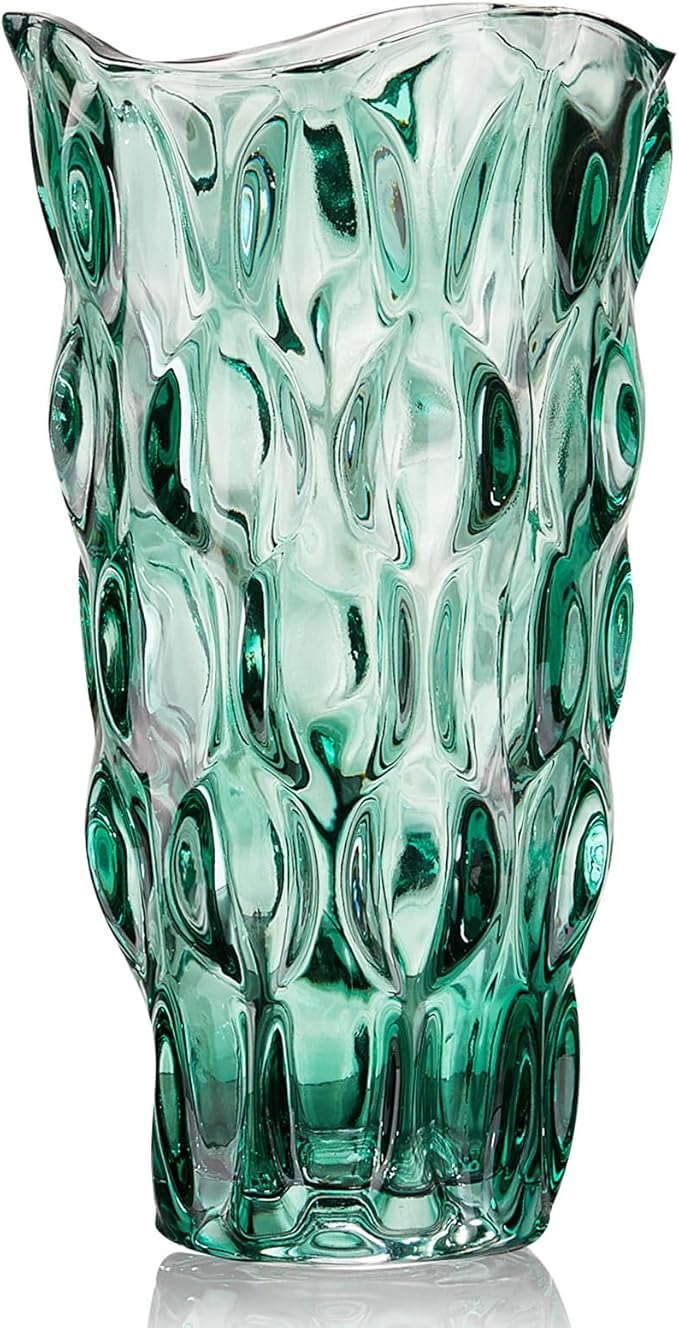 CEMABT 9.5inch 3.4 lb Glass Vases for Flowers Unbreakable Thickened Morden vase for Tables Centerpieces,Colorful,Vintage and Clear Rose Large Flower vases for Bouquet Unique Gifts（Green）