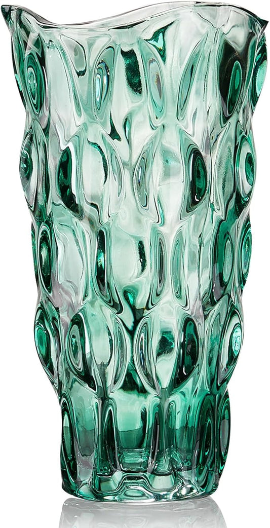 CEMABT 9.5inch 3.4 lb Glass Vases for Flowers Unbreakable Thickened Morden vase for Tables Centerpieces,Colorful,Vintage and Clear Rose Large Flower vases for Bouquet Unique Gifts（Green）