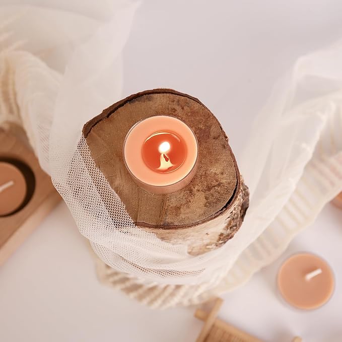 DEYBBY Natural Velvet Wood Scented Soy Wax Tealight Candles Bulk, Aromatherapy Luxury Tea Candle Set of 12-4 Hour Burning Great Gift