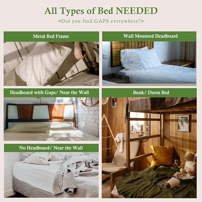 Bed Wedge Pillow for Headboard, Bed Gap Filler King of Headboard Pillow, Mattress Gap Filler Made with Triangle Pillow to Close The Gap (0-8") Between Headboard/Wall and Mattress (White, 76"x8"x 6")