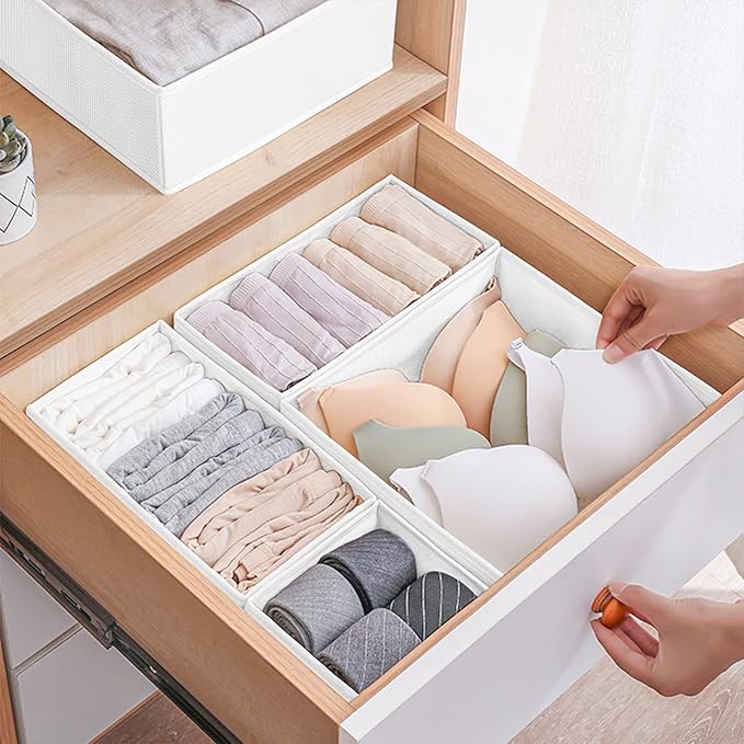 Criusia 6 Pack Clothes Drawer Organizer, Fabric Foldable Closet Dresser Drawer Organizer for Clothing, Bra Sock Underwear Drawer Organizer for Nursery Dorm Bedroom Organization (6 Bins, White)