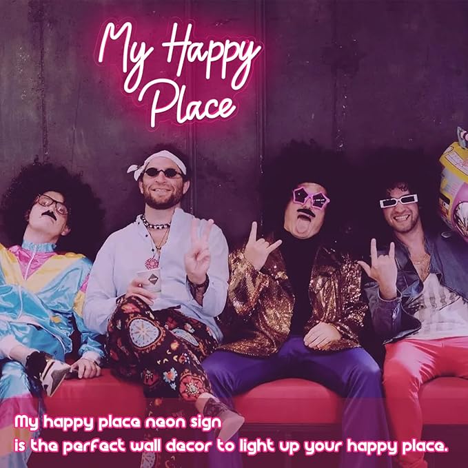 My Happy Place Neon Sign, Dimmable Pink LED Neon Light for Wall Decor, USB Powered My Happy Place Signs, Words Neon Lights for Girls Bedroom Birthday Party Wedding Christmas Halloween Aesthetic