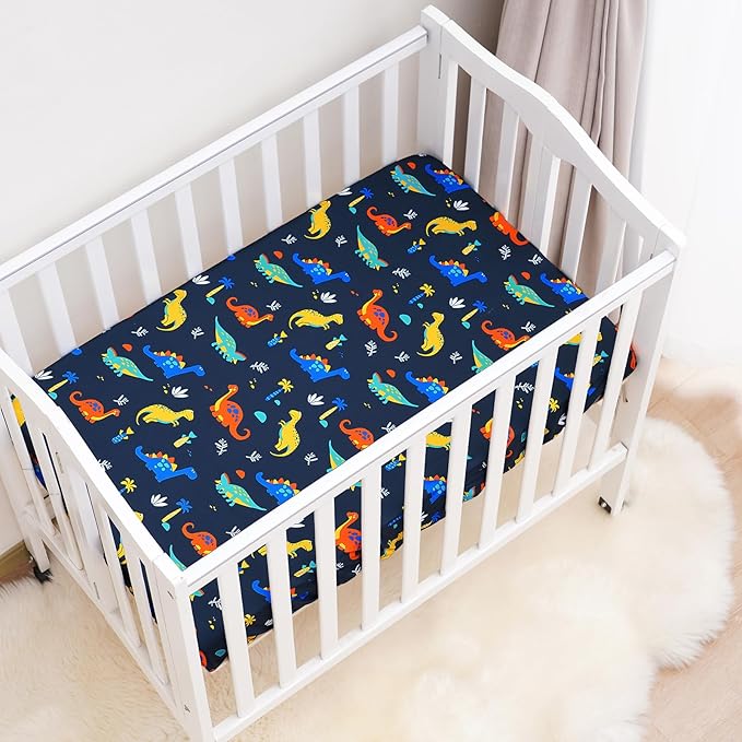 david's kids 3 Pack Mini Crib Sheets, Premium Pack N Play Sheets for Boys Girls Neutral, Soft Breathable Baby Sheets Fit Pack N Play, Playard and Mini Crib Mattresses, Dinosaur