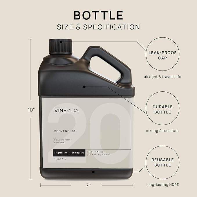 VINEVIDA [Gallon (128 Fl Oz)] Cashmere Fragrance Oil for Cold Air Diffusers, Essential Oils for Diffuser Oil Refill & Air Freshener Room Spray
