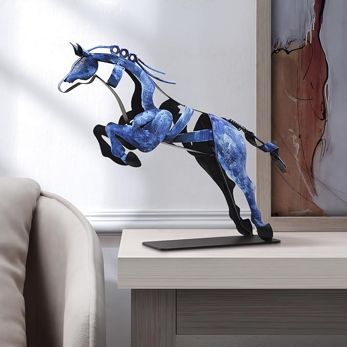 Horse Statue, Unique Metal Art Handmade Sculpture for Home Decor, Rustic Decor, Gifts for Horse Lovers (Blue)