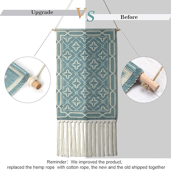 Dremisland Macrame Woven Wall Hanging Tapestry- Boho Chic Bohemian Home Decor Geometric Art Decor Boho Backdrop - Beautiful Apartment Dorm Room Door Decoration, 17.7" W x 32" L (Vintage Green)
