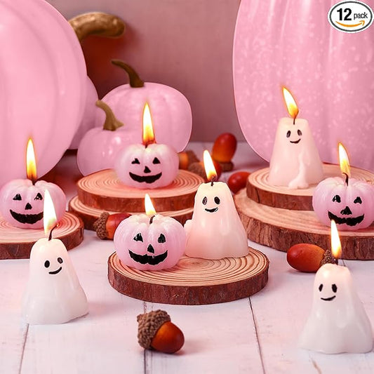 Nuanchu 12 Pcs Halloween Ghost Pumpkin Scented Candles - Thanksgiving & Fall Candles in White, Pink, Ghost