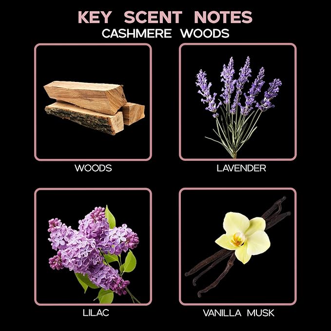 LOVSPA Cashmere Woods Reed Diffuser Set - Woods, Lavender, Lilac & Vanilla Fall Scent Diffuser - Reed Diffusers for Home with Long Lasting Fragrance - Non-Toxic Oil Reed Diffuser - Made in The USA