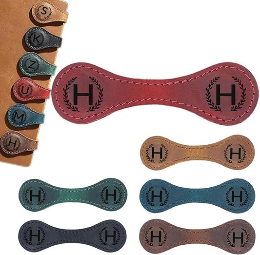 Magnetic Leather Bookmark with 26 Initial for Reading Women,Personalized Magnet Book Marks Gifts for Men,Book Lovers (Red, H)