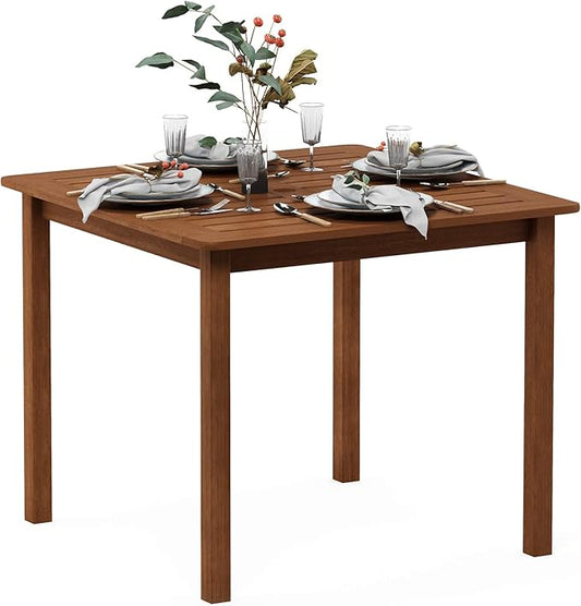 Furinno FG18006 Tioman Hardwood Patio Furniture Square Table with Umbrella Hole, Natural, 35.4"D x 35.4"W x 29.2"H