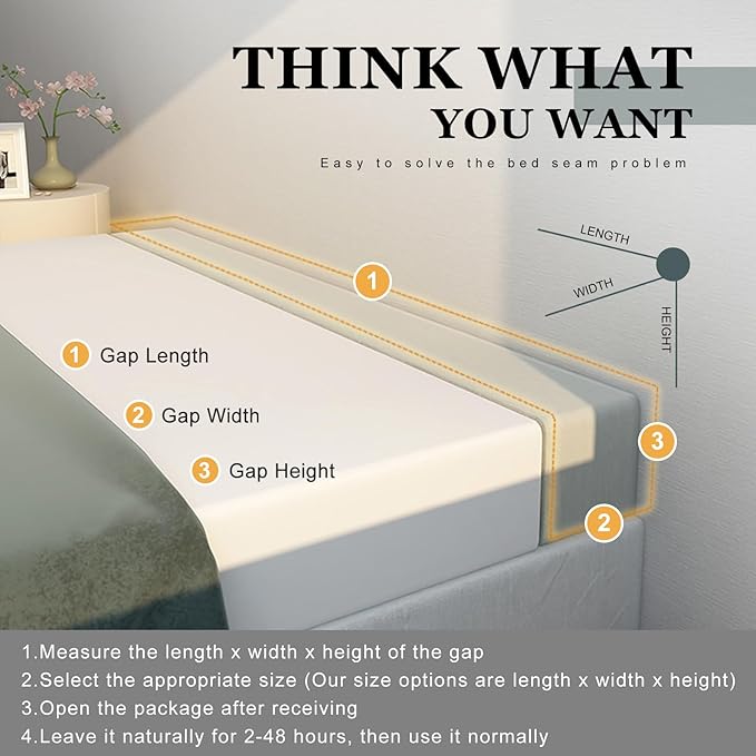 Mattress Extender, Bed Gap/Space Filler, Headboard Pillow Between Headboard and Mattress or Wall, High-Density Foam with Removable Cover（Light Grey-Full-54 * 4 * 6in）