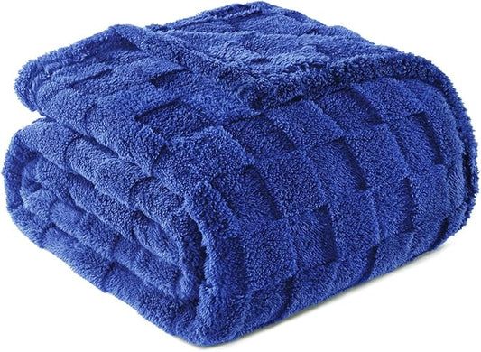 Exclusivo Mezcla Fleece Throw Blanket for Couch,Super Soft and Warm Lightweight Checkered Pattern Blankets for All Seasons, 50x60 Inches, Cobalt Blue