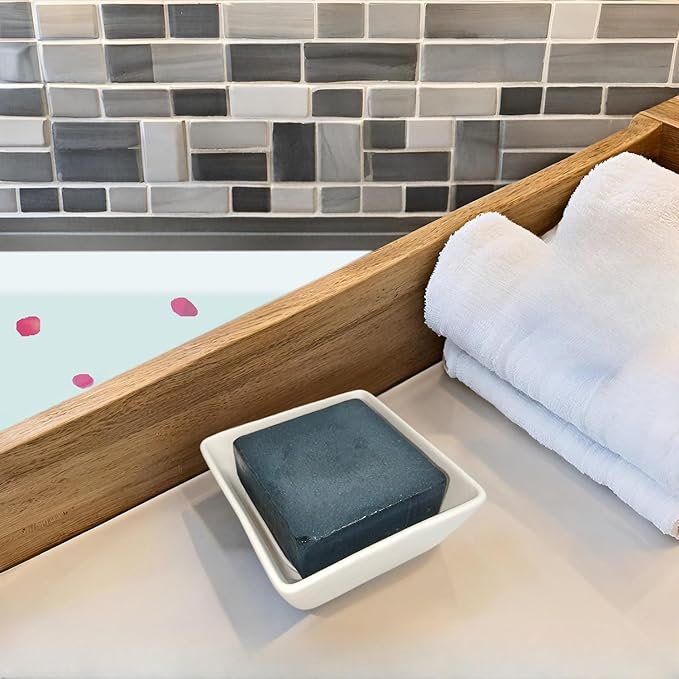 Ceramic Soap Dish, Vonpri Soap Holder Tray, Non-Slip Square Soapbox Container for Handmade Bar Bathroom Sink, Countertop, Shower Stone Texture (White)