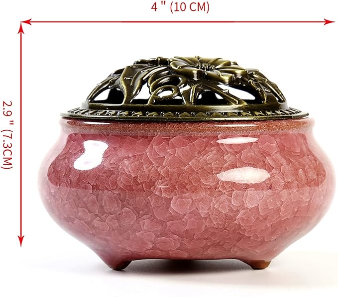 Ceramic Incense Burner with Incense Stick Holder + Insulation use for Stick or Coil Incense, Sage Cones and Frankincense (Violet)