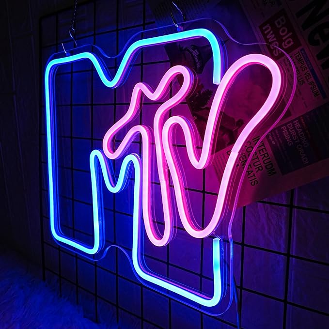 Neon Sign for Wall Decor - Music Light Up LED Sign for Bedroom, Record Room, Recording Studio, Bar - Blue Letter Decoration