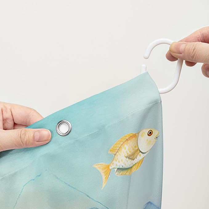 AILONEN Sea Turtle Shower Curtain,Watercolor Sea Turtle Bath Curtain for Girls Girls,Ocean Animal Fish Tie Dye Flower Shower Curtain for Bathroom Decor Waterproof with 12 Plastic Hooks, 72" W*96" H