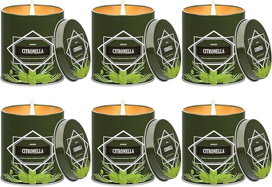 Citronella Candles Outdoor, 6-Pack Citronella Candles for Outside Patio, Camping & Garden, Summer Gifts for Indoor Home Scented, 50-Hour Burn Time, 9 Ounce Each