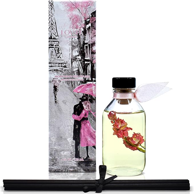 LOVSPA Pink Tuberose Reed Diffuser Set - Reed Diffusers for Home with Long Lasting Fragrance - Non-Toxic Oil Reed Diffuser - Made in The USA