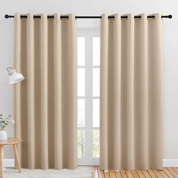 NICETOWN Room Darkening Window Curtain Panels, Thermal Insulated Grommet Room Darkening Curtains for Bedroom (Biscotti Beige, 2 Panels, W70 x L84 -inch)
