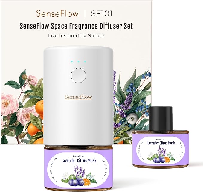 SF101 Waterless Ultrasonic Essential Oil Diffuser–100% Plant-Based,120-Day Natural Air Freshener & Aromatherapy Diffuser for Home,Hotel,Studio–Covers up to 100㎡-Lavender Citrus Musk