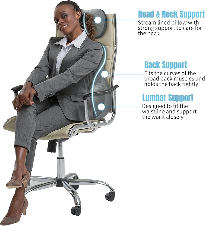 HOMBYS Neck Support for Short-Back Office Chair, Soft Headrest Pillow Lumbar Support for Neck Pressure Relief Improved Posture for Working Chair, Car and Travel, Light Grey