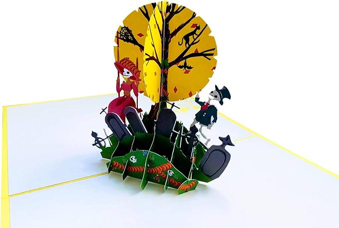 iGifts And Cards Día de los Muertos Pop-Up Card – 3D Skeleton Couple Under Full Moon – Handmade Greeting for Day of the Dead, Halloween, Altar Offering, or Remembrance