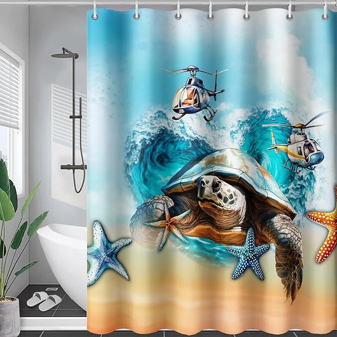 AILONEN Sea Turtle Shower Curtain for Bathroom, Ocean Beach Theme Bathroom Curtain,Tie Dye Animal Bath Curtain 72" W*96" H Polyester Waterproof Bathroom Curtain with 12 Hooks