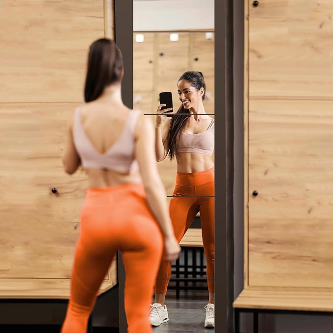 Delma Frameless Mirror Tiles 18"x18"x4 Pcs Wall Mounted, Shatter Resistant Full Length Tempered Glass Panels for Home Gym Bathroom Bedroom & Living Room Decor
